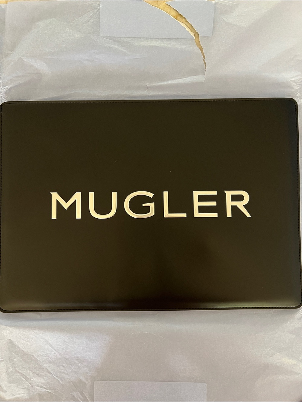 NWT Mugler Black Laptop Sleeve with Bold Silver Logo